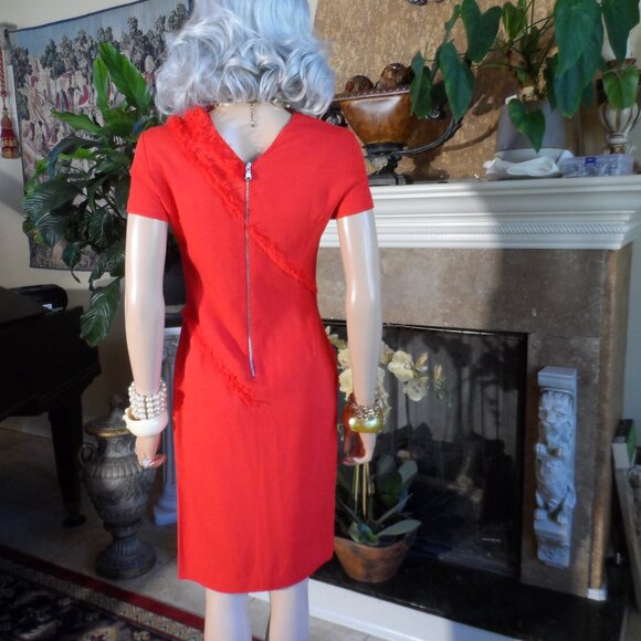 Altuzarra Vibrant Red Sheath Dress w/Asymetrical Fringe Detail Sise FR 36- US 4 - Picture 13 of 16